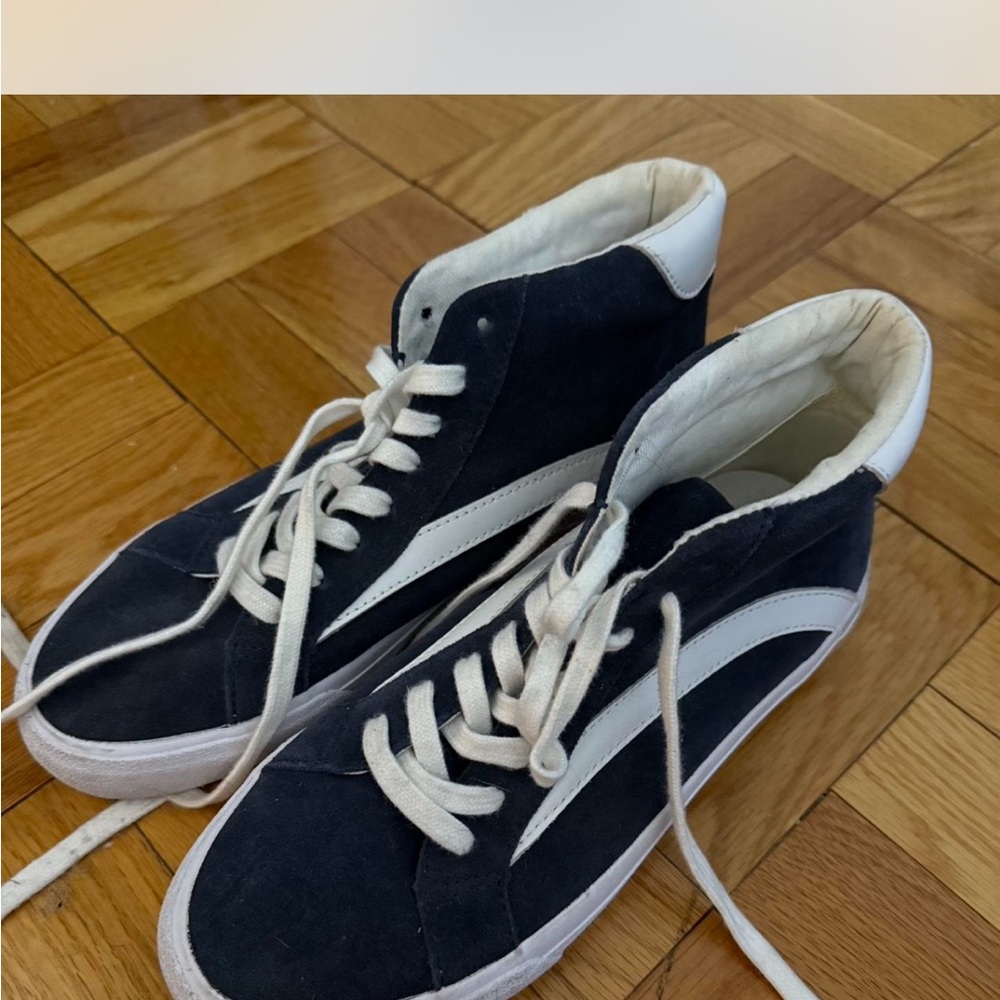 Navy & White Suede High-Top Sneakers